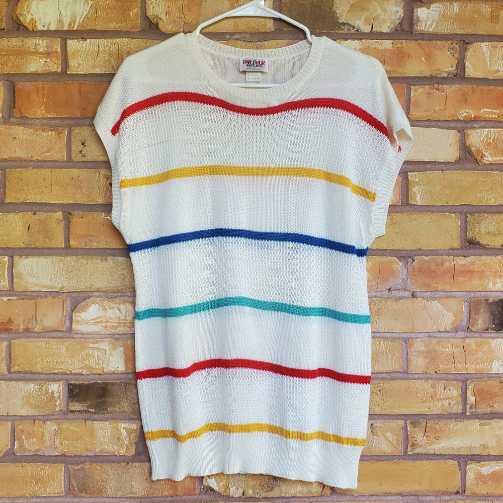 Vintage 80s Rainbow Striped Knit Sweater Top